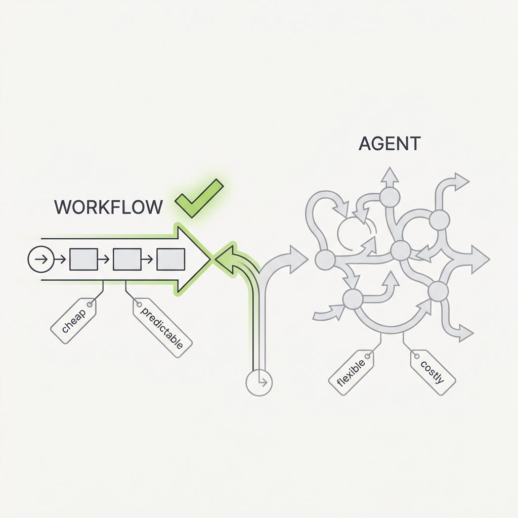Diagram explaining Don't Build an Agent When a Workflow Will Do